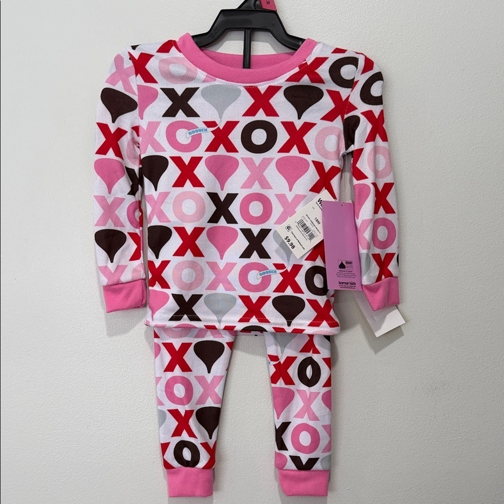 XO Pattern Kids Pajamas - Pink, Red, Brown